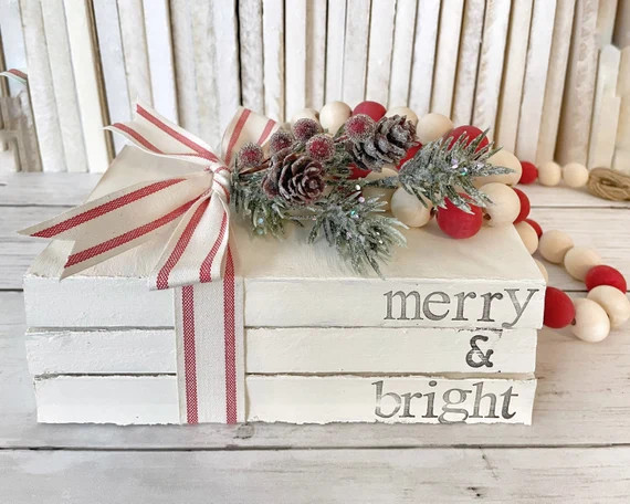 Christmas Book Stacks Custom Holiday Decor Christmas Gift | Etsy | Etsy (US)