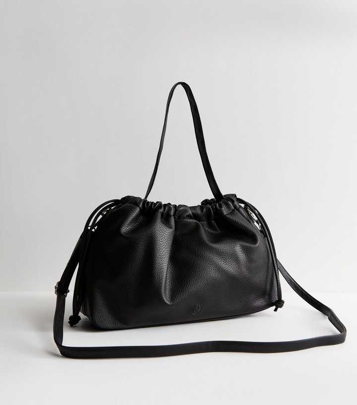 Black Pebbled Faux Leather Drawstring Hobo Bag | New Look | New Look (UK)