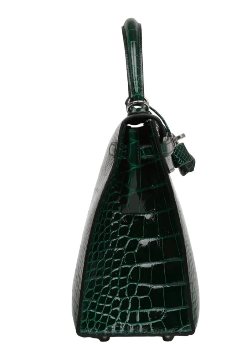 Crocodile Niloticus Lisse Vert Foncé 25cms Kelly with Palladium Hardware | Italist.com US