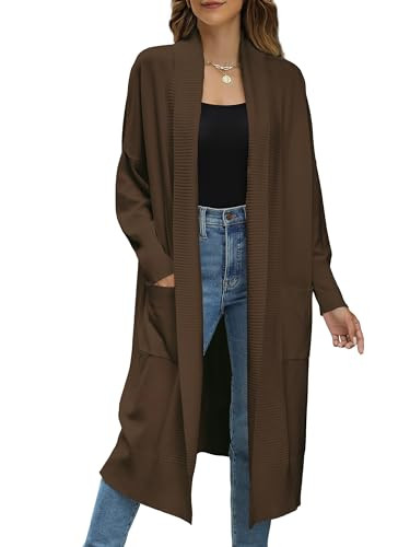 Sucolan Lightweight Duster Cardigans for Women Open Front Chunky Knit Cardigan Trendy Cardigan Duster for Fall Dark Khaki S | Amazon (US)