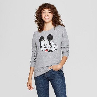 Women's Disney Mickey Mouse Graphic Pullover Sweatshirt (Juniors') Gray | Target