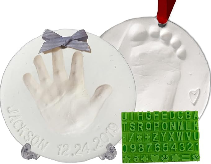 Baby Handprint Footprint Keepsake Ornament Kit (Makes 2) - Bonus Stencil for Personalized Christm... | Amazon (US)