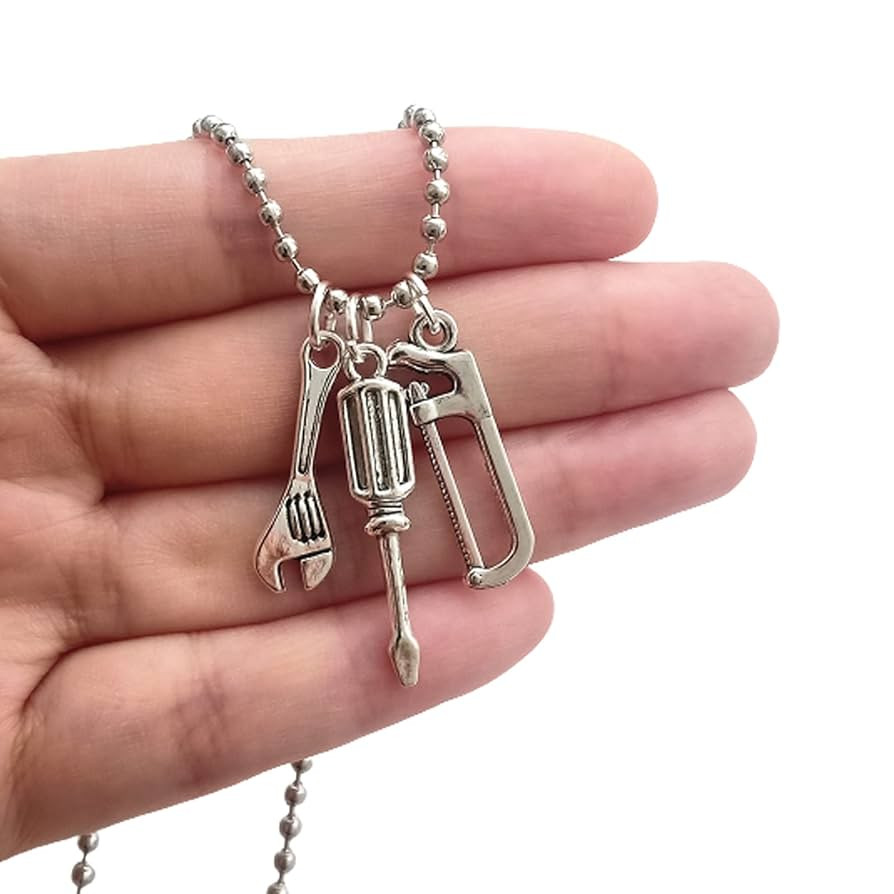 Screwdriver and Wrench Necklace, Cool Tiny Saw 3D Tool Charm Pendant, Stainless Steel Ball Chain ... | Amazon (US)