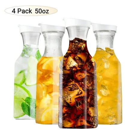 4 Pack 50oz Plastic Pitcher,Water Carafe with Flip Top Lid, Square Base Juice Containers,Water,Juice, Milk,Cold Brew and Mimosa Bar Clear Beverage | Walmart (US)