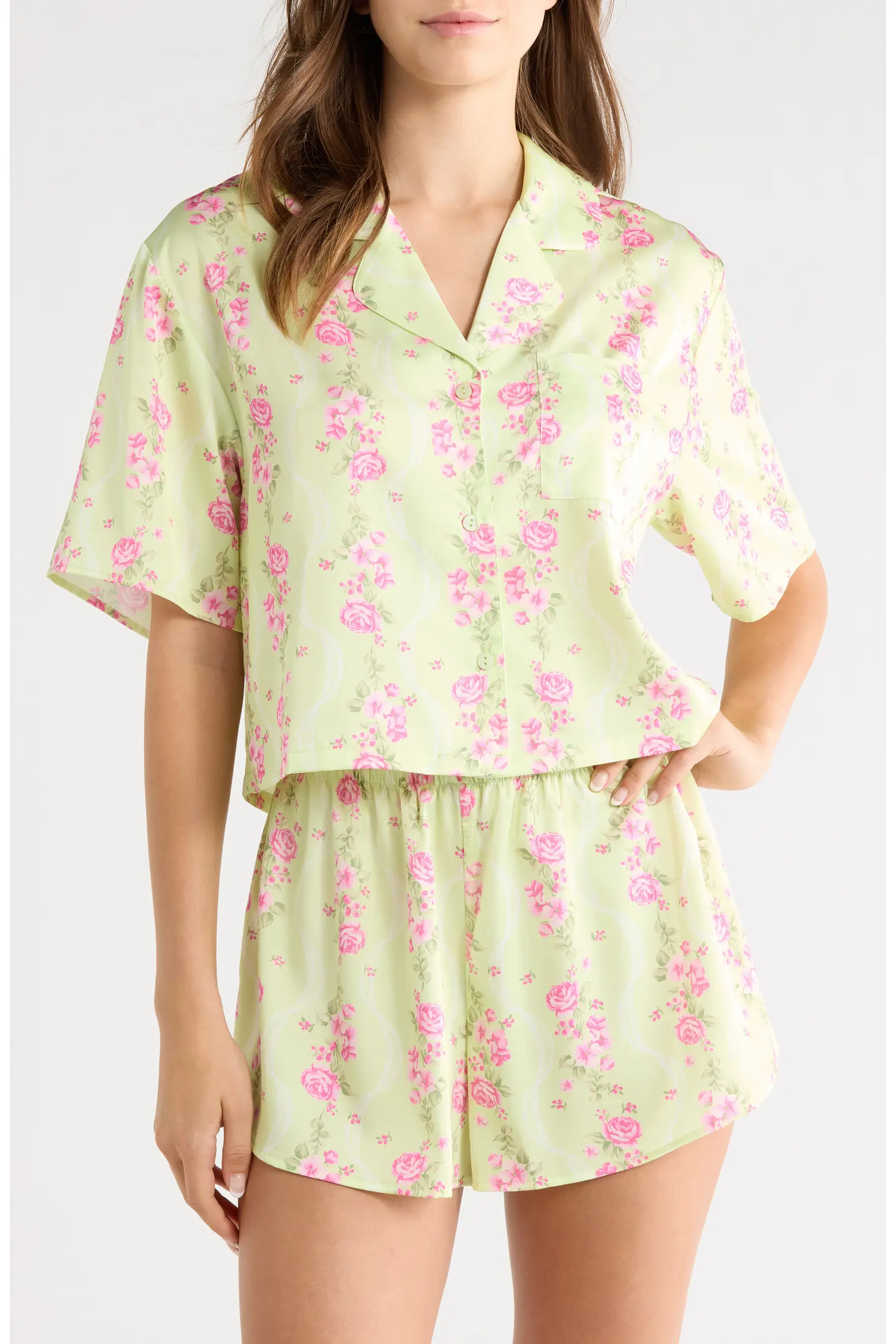Boxy Stretch Satin Short Pajamas (Women) | Nordstrom | Nordstrom