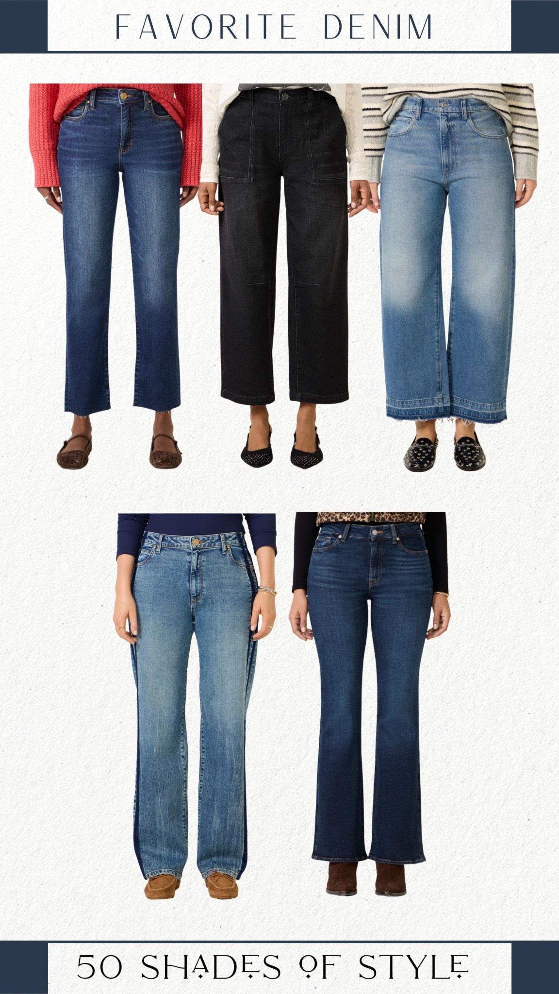black denim, light wash denim, dark denim, straight leg denim, kick flare denim, wide leg denim, barrel leg denim

#LTKOver40 #LTKootd #LTKSeasonal