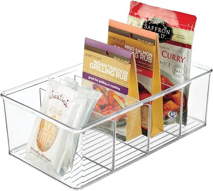 mDesign Plastic 4-Section Divided Organizer Bins - Storage for Cabinet, Pantry, Fridge or Home Or... | Amazon (US)