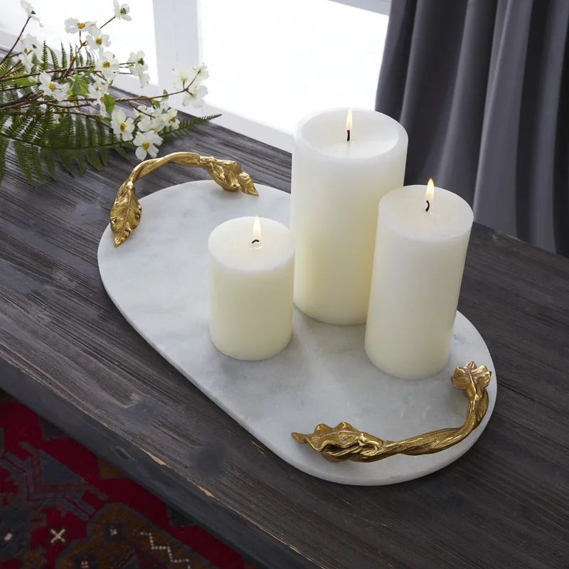 Monroe Street Aluminum Marble Oval Accent Serving Tray | Wayfair North America