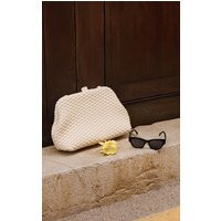 Cream Oversized Hand Weave Clutch Bag | PrettyLittleThing US