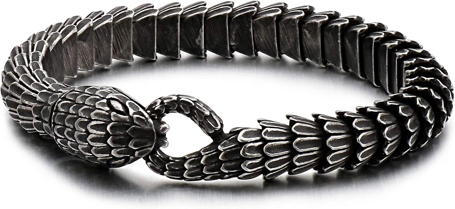 Kalen Men's Gift Black Snake Link Chain Design Stainless Steel Special Bracelet | Amazon (US)