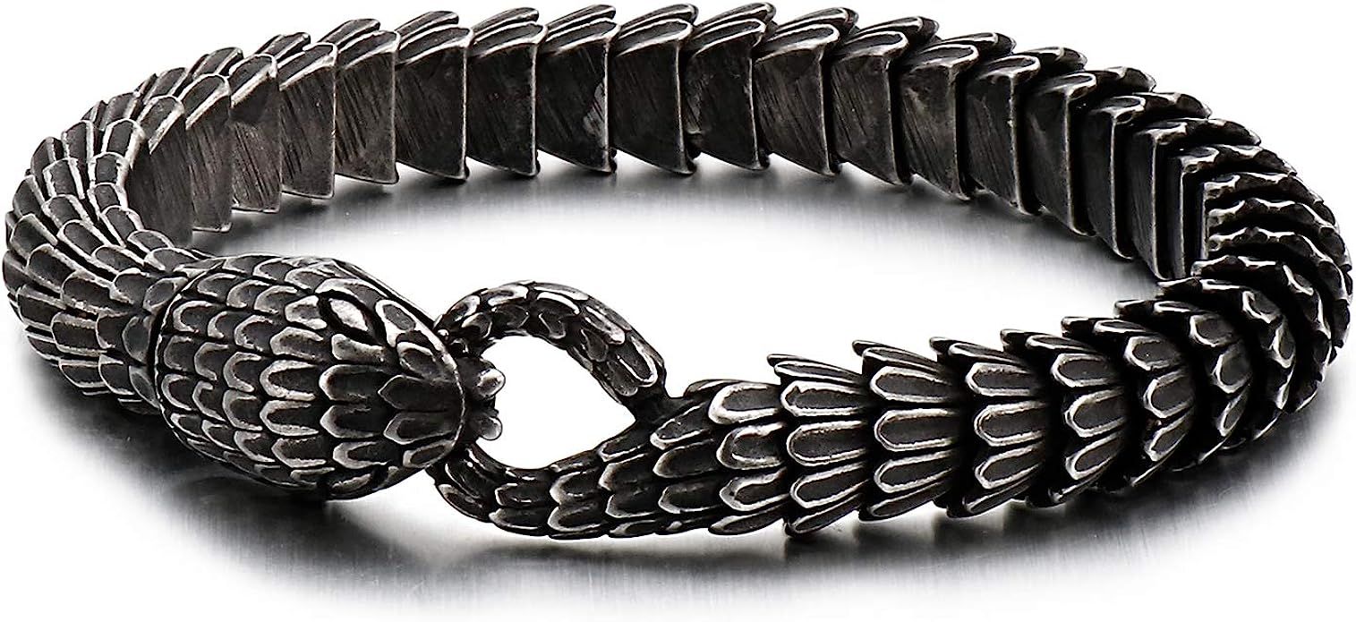 Kalen Men's Gift Black Snake Link Chain Design Stainless Steel Special Bracelet | Amazon (US)