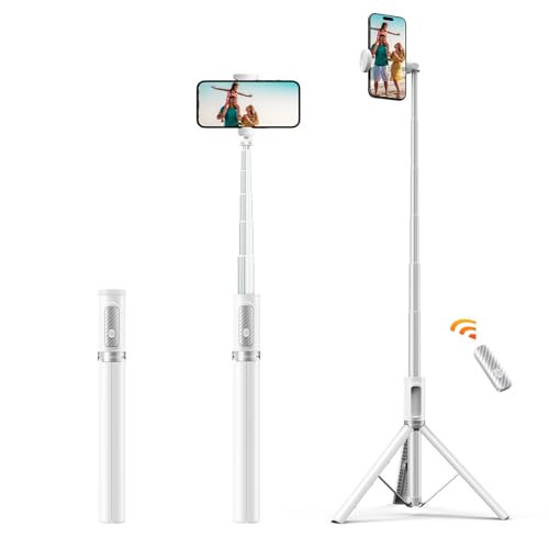 ATUMTEK 62" Selfie Stick Tripod, Extendable Aluminum Tripod with Rechargeable Bluetooth Remote, Compatible with iPhone and Android Smartphones, Perfect for Travel, Vlog, Video and Photo, White | Amazon (US)