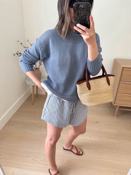 This linen sweater is everything for warm weather. Comes in a tan color too. I sized up to a small. 

Madewell sweater small
Madewell tank xs
Madewell shorts xs
Madewell sandals 5
Madewell bag 

#LTKShoeCrush #LTKItBag