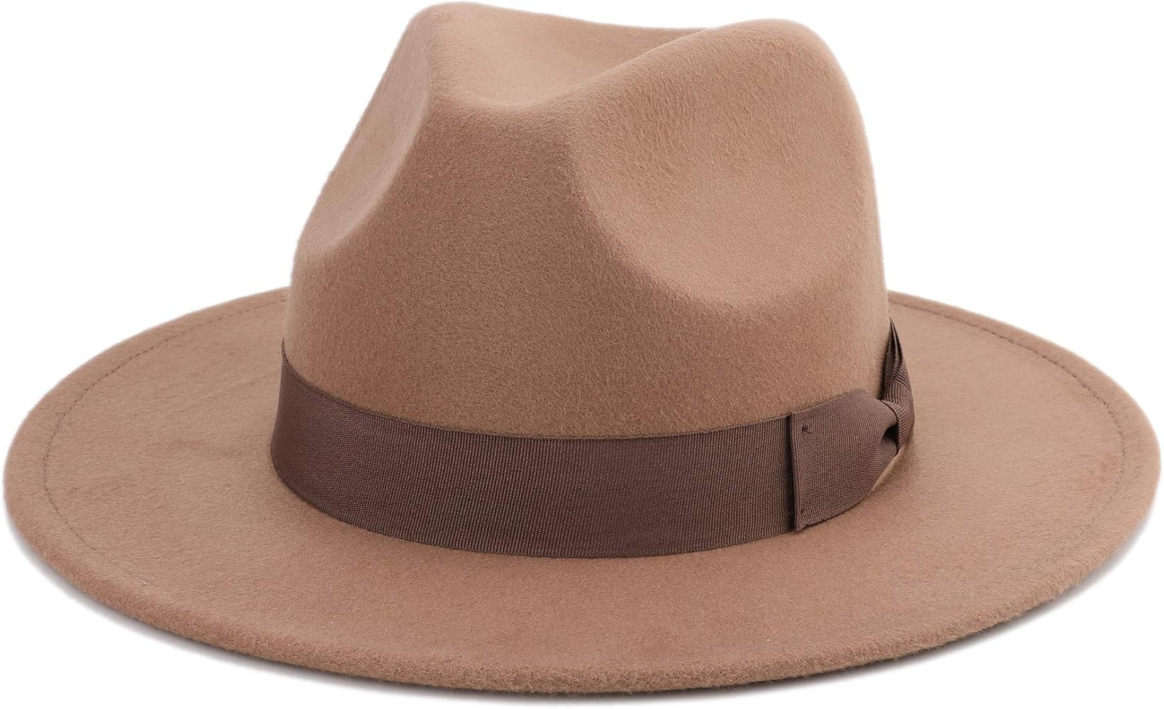 Besoogii Classic Wide Brim Women Men Fedora Hat with Belt Buckle Felt Panama Hat | Amazon (US)