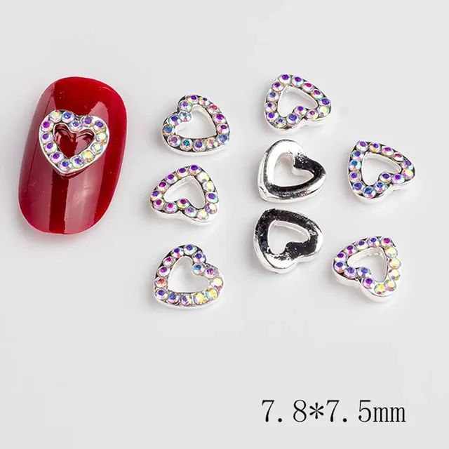 1.49US $ 53% OFF|10pcs Silver Heart Alloy Nail Art Charm 3D Sailor Metal Diamond Pearl Hollow Hea... | AliExpress (US)