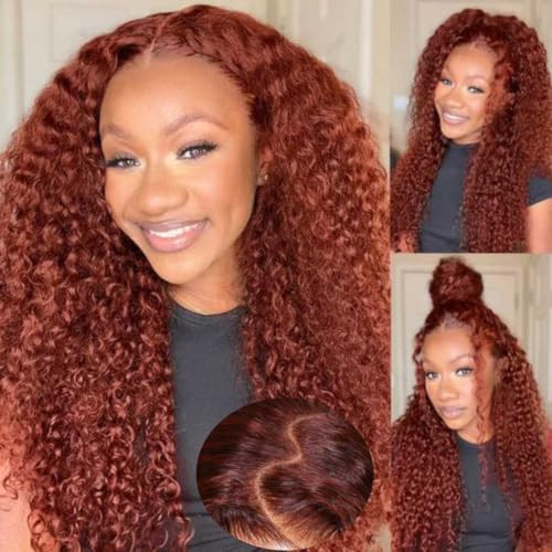 Beauty Forever Pre Everything Glueless Frontal Wig 13x4 Reddish Brown Curly Pre Cut Lace Front Wigs Bye Bye Knots Put on and Go HD Lace Human Hair Wig Pre-Bleached Knots 150% Density 24 Inch | Amazon (US)