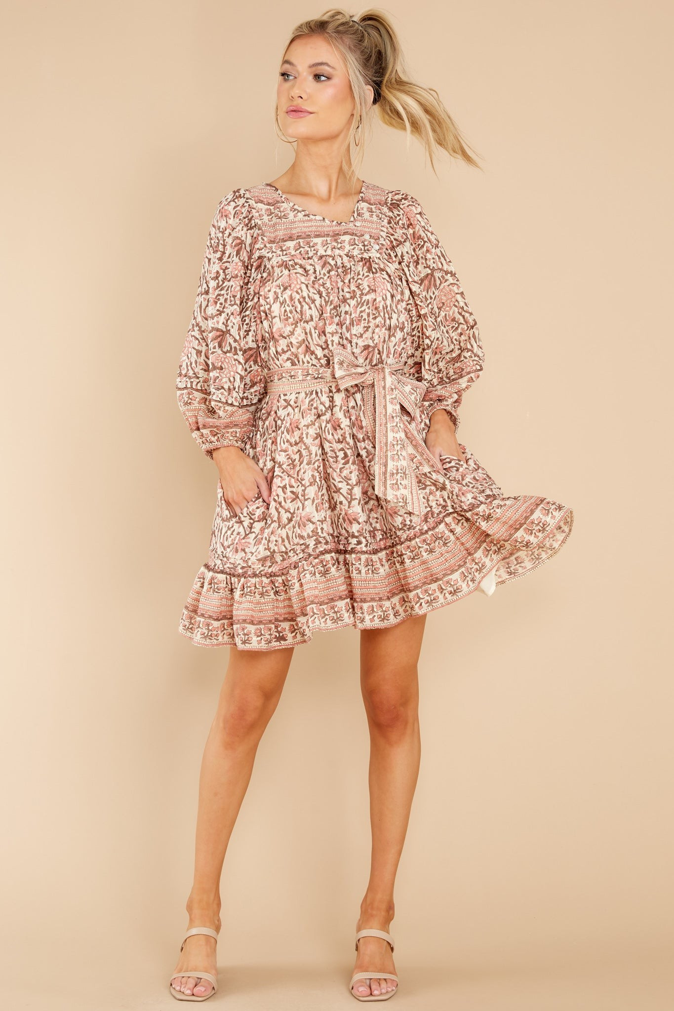 Vivian Zinnia Print Mini Dress | Red Dress 