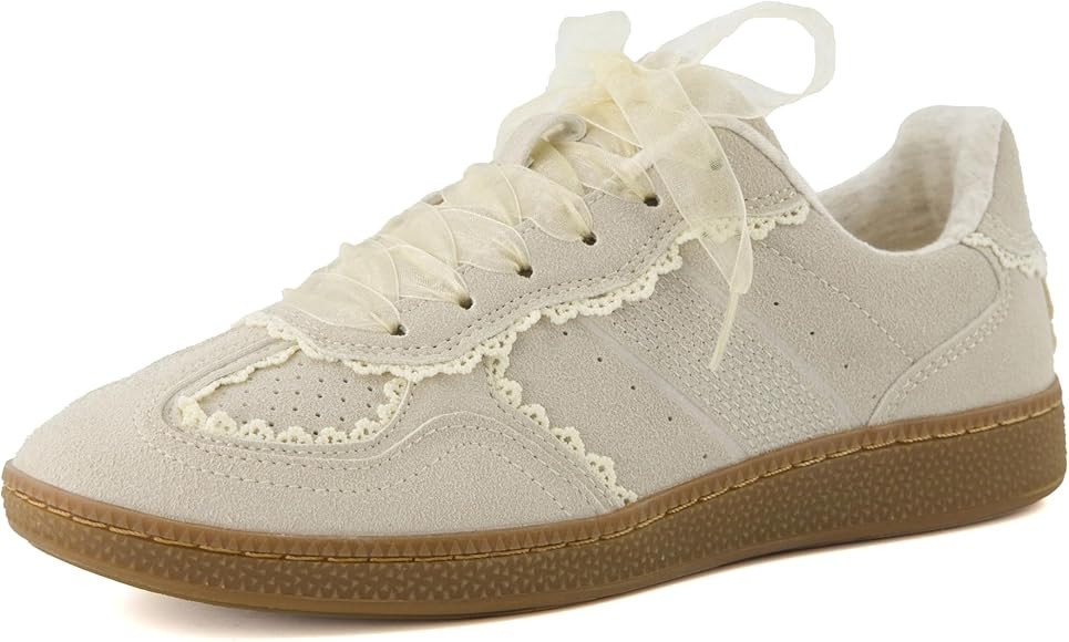 CUSHIONAIRE Belinda Women’s Lace Detail Casual Sneakers – Elegant Ribbon Lace-Up Shoes with M... | Amazon (US)