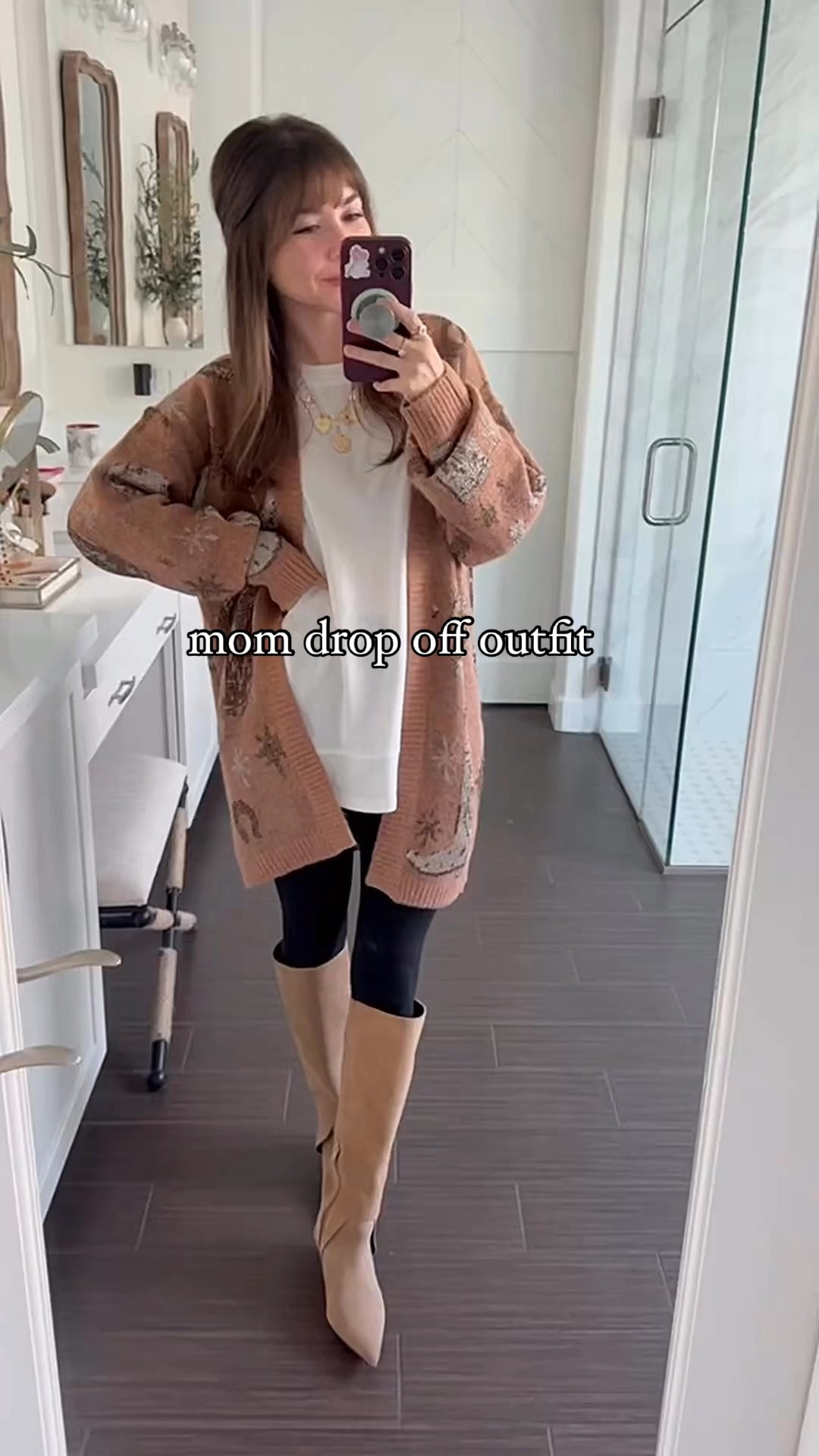 Mom drop of outfit. School drop off outfit. Legging outfit. Western cardigan. Petite style. Mom outfit. 

Western Cardigan size small
Tunic amazon 
Legggigs xsp
Boots 5.5




#LTKStyleTip #LTKWatchNow