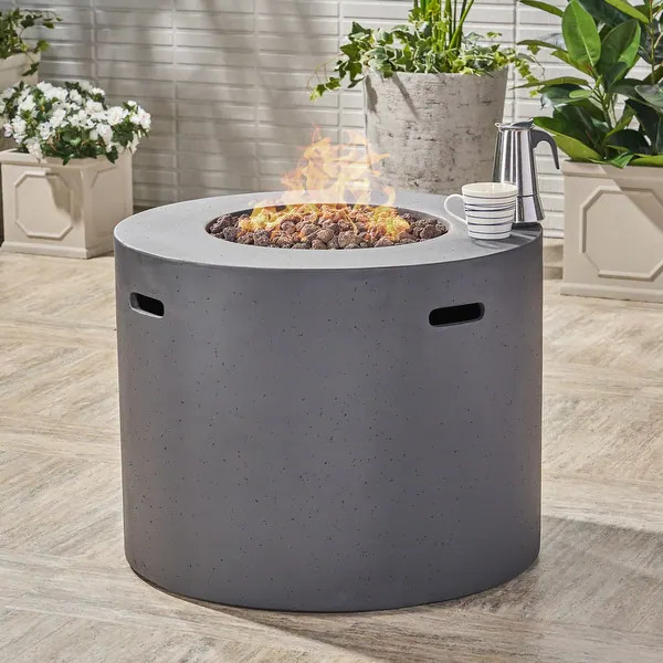 Aidan Circular Propane Fire Pit Table by Christopher Knight Home - Dark Grey | Bed Bath & Beyond