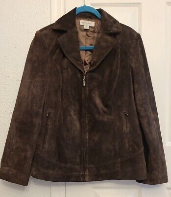 Preston & York Jacket Large Zip Pockets 100% Leather Suede Dark Rich Brown Coat | eBay US