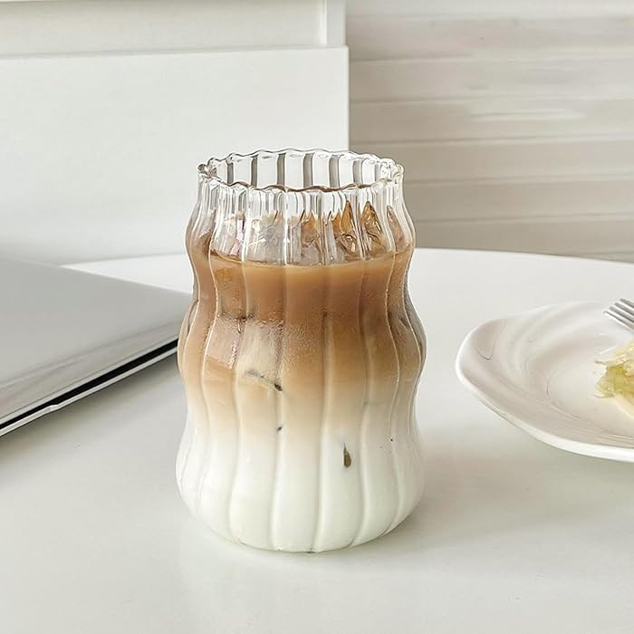 Vintage Ribbed Glassware Water Tumbler, 18 oz Aesthetic Ripple Glass Tumbler, Ripple Glassware Co... | Amazon (US)