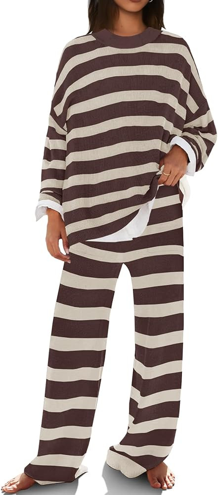 SENSERISE Womens Striped Set Sweater Lounge Sets Matching Fall Outfits Long Sleeve Tops and Pants... | Amazon (US)