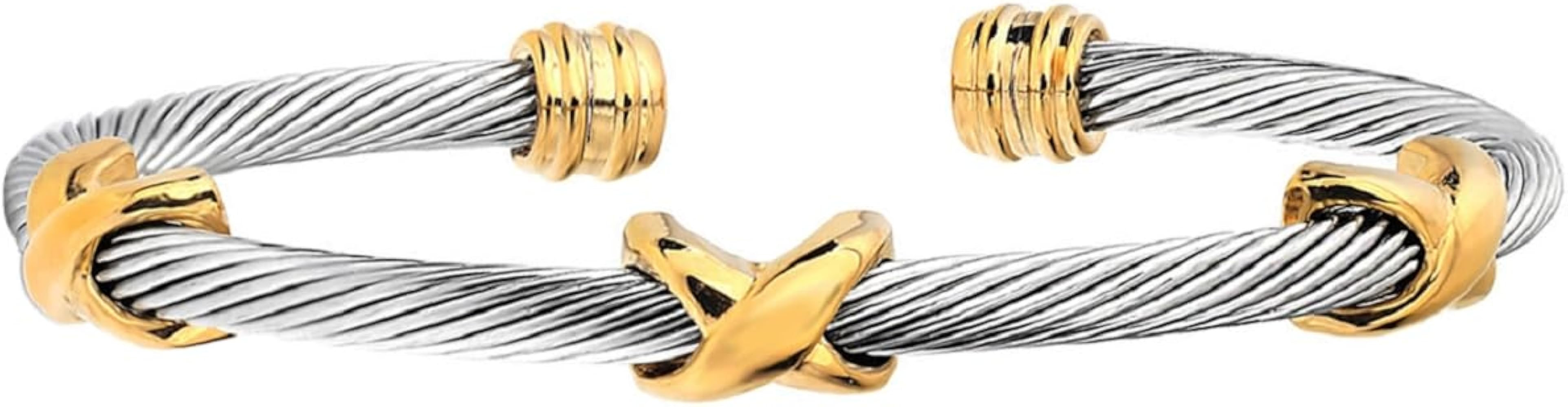 Adjustable Twist Stainless Steel Cable Wire 14K Gold Plated Endless Cycle Charm Bracelets Friends... | Amazon (US)