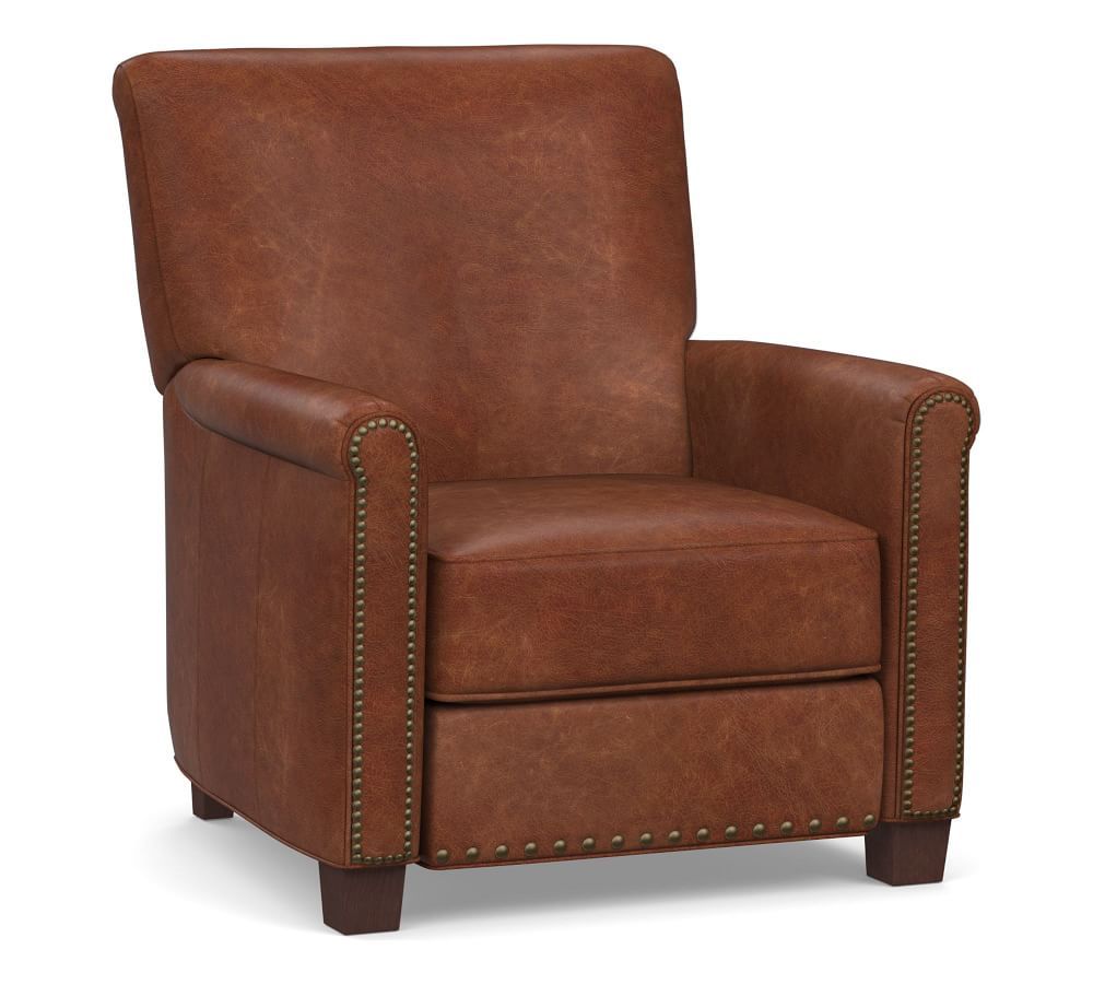 Irving Roll Arm Leather Recliner with Nailheads | Pottery Barn (US)