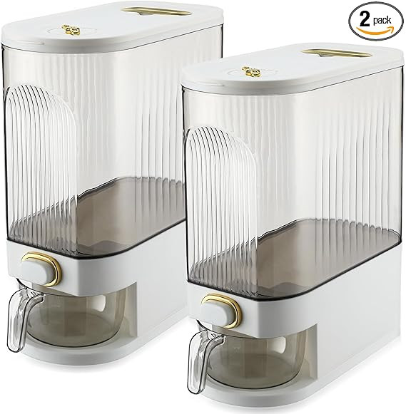 Uiifan 2 Pcs Clear Rice Dispenser with Measuring Cup Moisture Proof Cereal Dispenser Grain Contai... | Amazon (US)