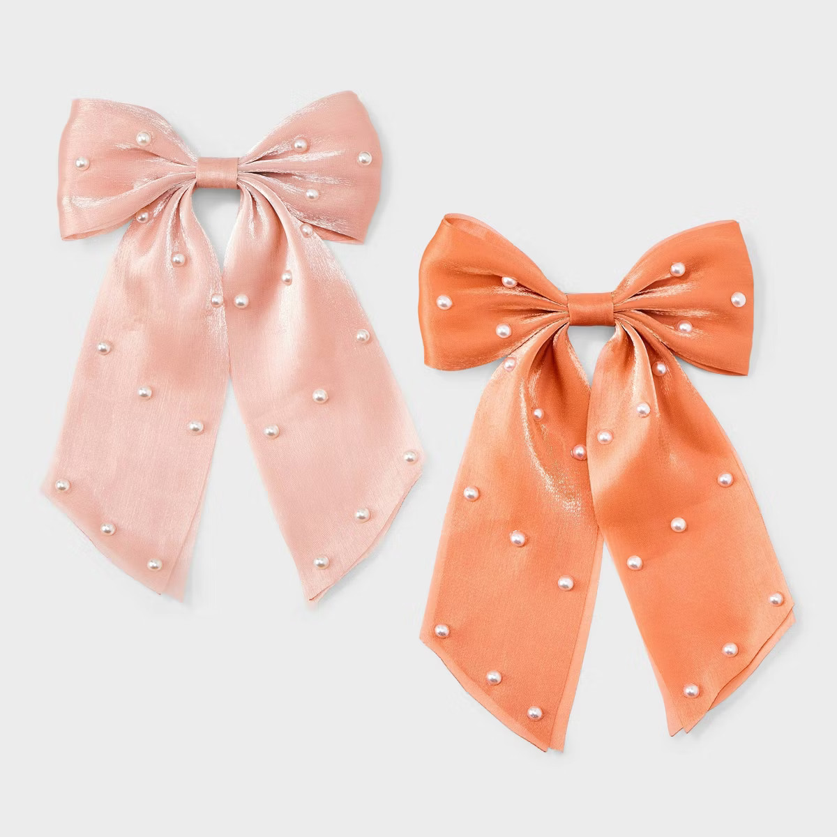 Shimmer Chiffon Hair Bow with Pearls Set 2pc - A New Day™: Solid Pattern, Recycled Polyester, A... | Target