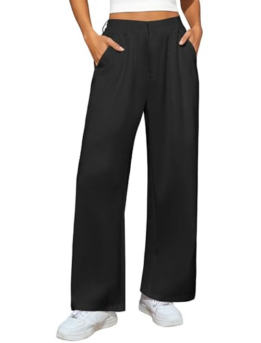 DLOODA Women's Wide Leg Pants High Waisted Dress Work Pants Business Casual Slacks Trousers with Pockets Black | Amazon (US)