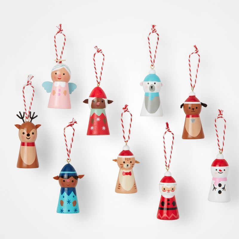 9ct Wood Holiday Character Christmas Tree Ornament Set - Wondershop™ | Target