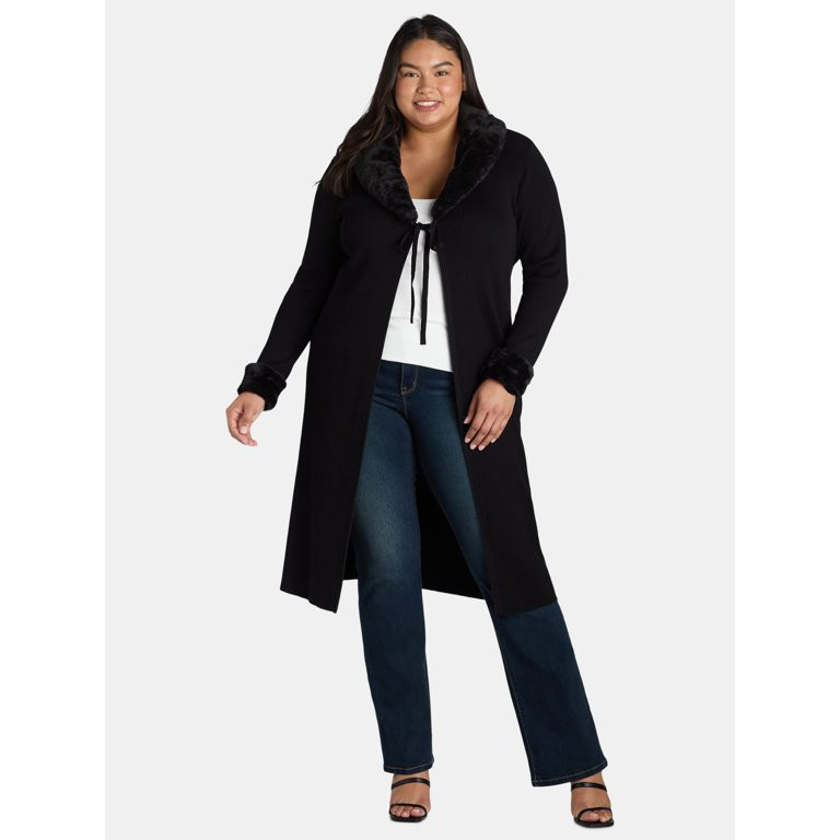 Madden NYC Women’s and Women's Plus Faux Fur Trim Duster - Walmart.com | Walmart (US)