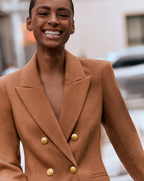 Flannel Double Breasted Long Slim Blazer | Express