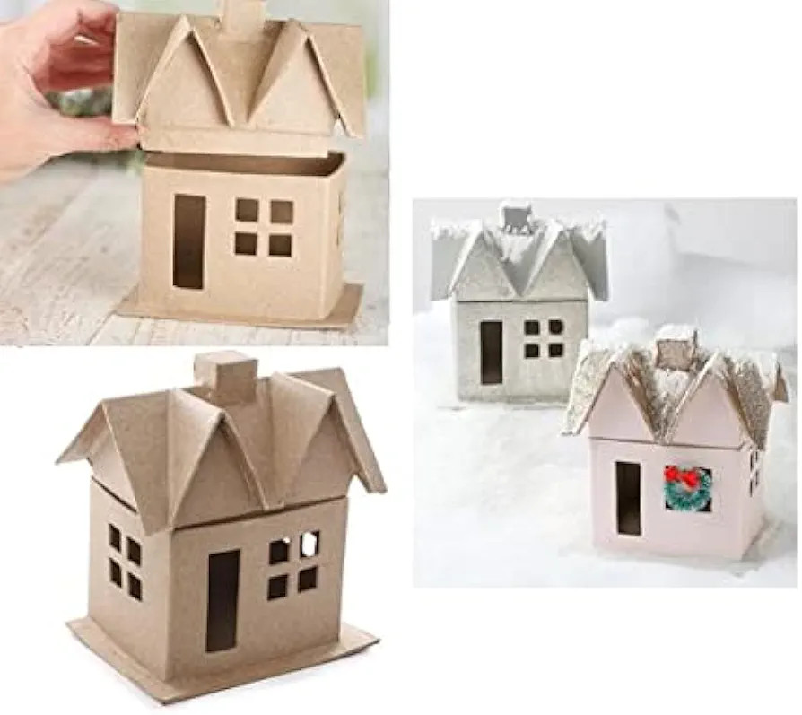 Factory Direct Craft Pack of 3 Paper Mache Village Houses Unfinished Blank Papier Mache Cottage H... | Amazon (US)