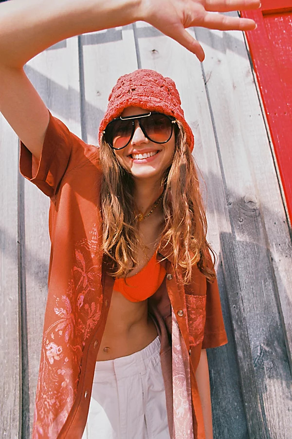 Sadie Crochet Bucket Hat by Free People, Aperol, One Size | Free People (Global - UK&FR Excluded)