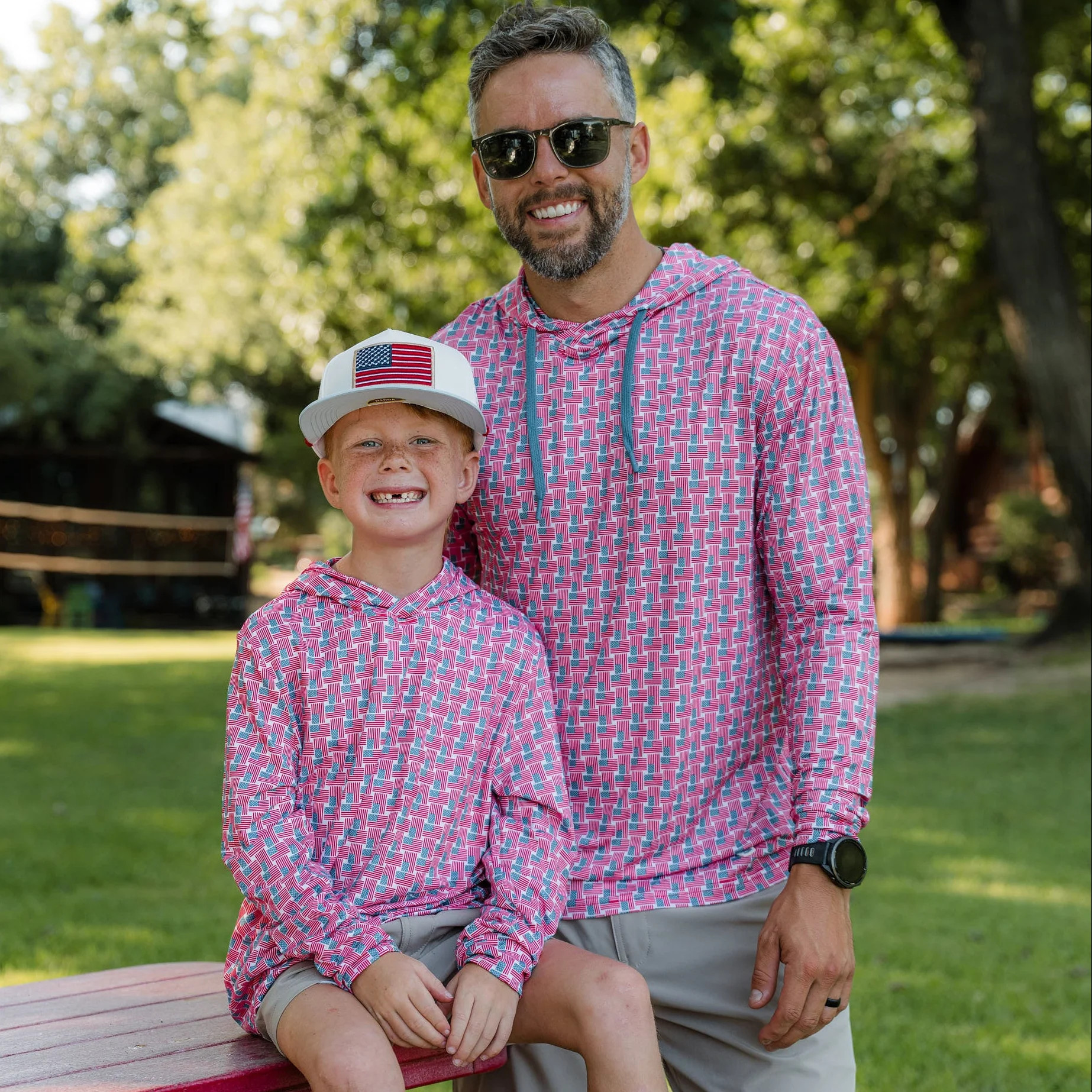 Father and Son Bundle - Performance Hoodie - American Flag Print Small / Small | BURLEBO