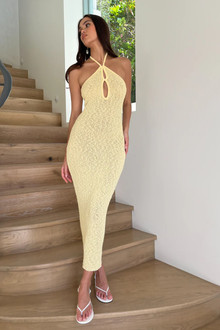 Click for more info about Kahali Boucle Halter Midi Dress - Butter