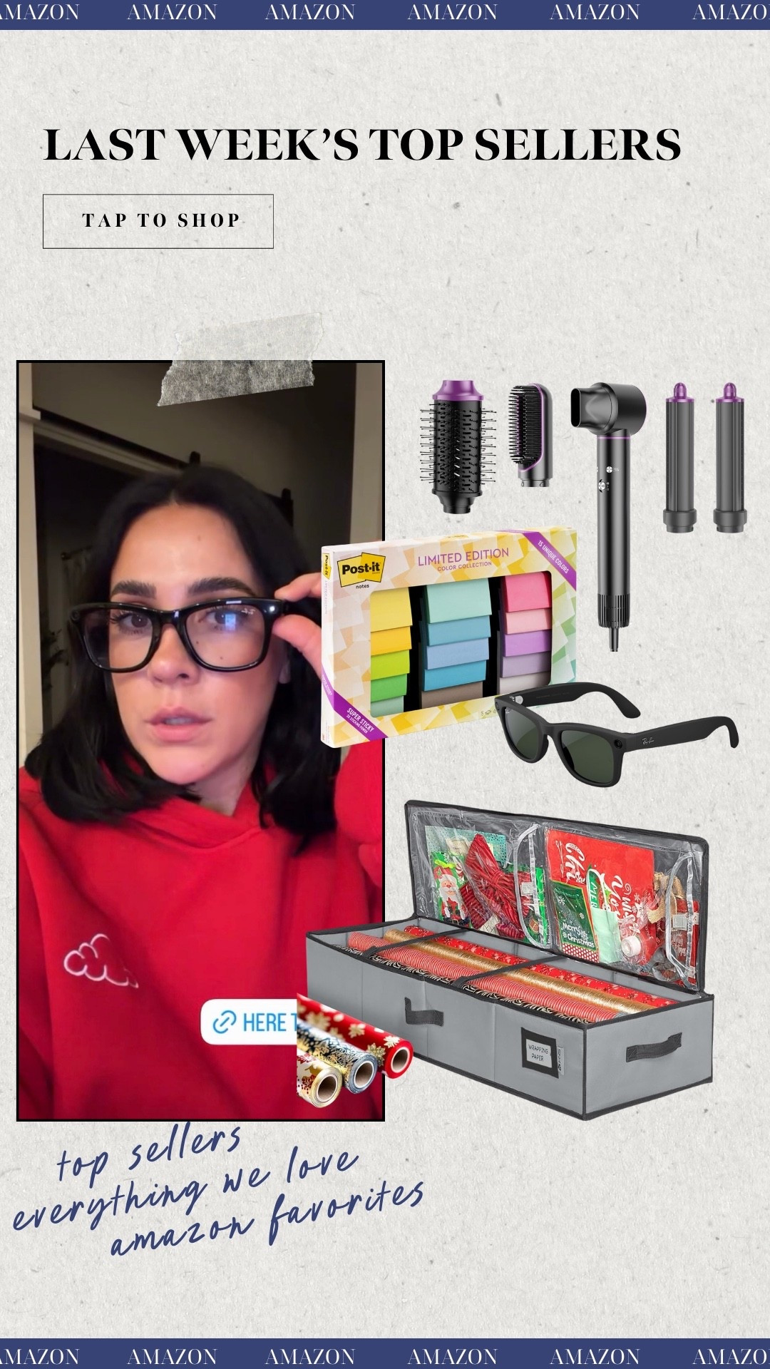 Lasts weeks top Amazon sellers! Viral airwrap, sticky note pack for 75 soft, meta  ray ban glasses & Christmas organization/storage! 

#LTKSeasonal #LTKFindsUnder100 #LTKHome