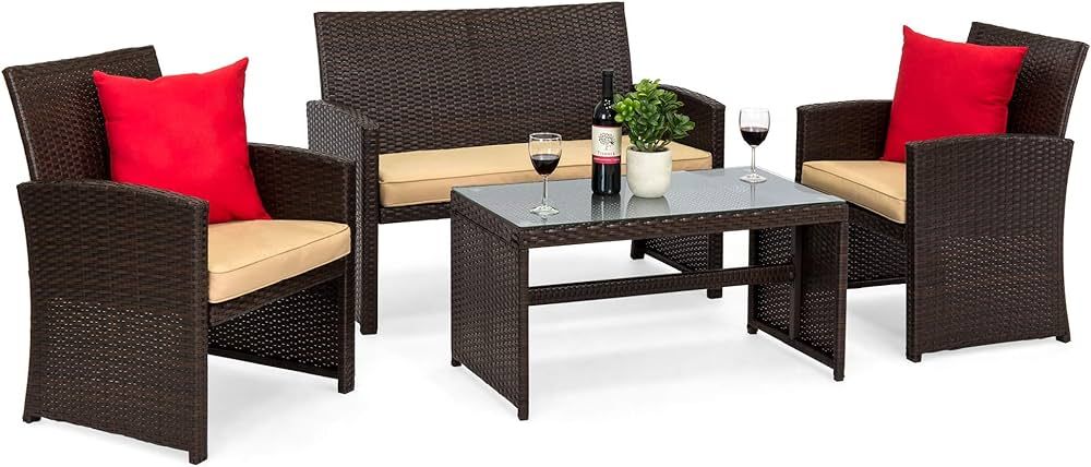 Best Choice Products 4-Piece Outdoor Wicker Patio Conversation Furniture Set for Backyard w/Coffe... | Amazon (US)