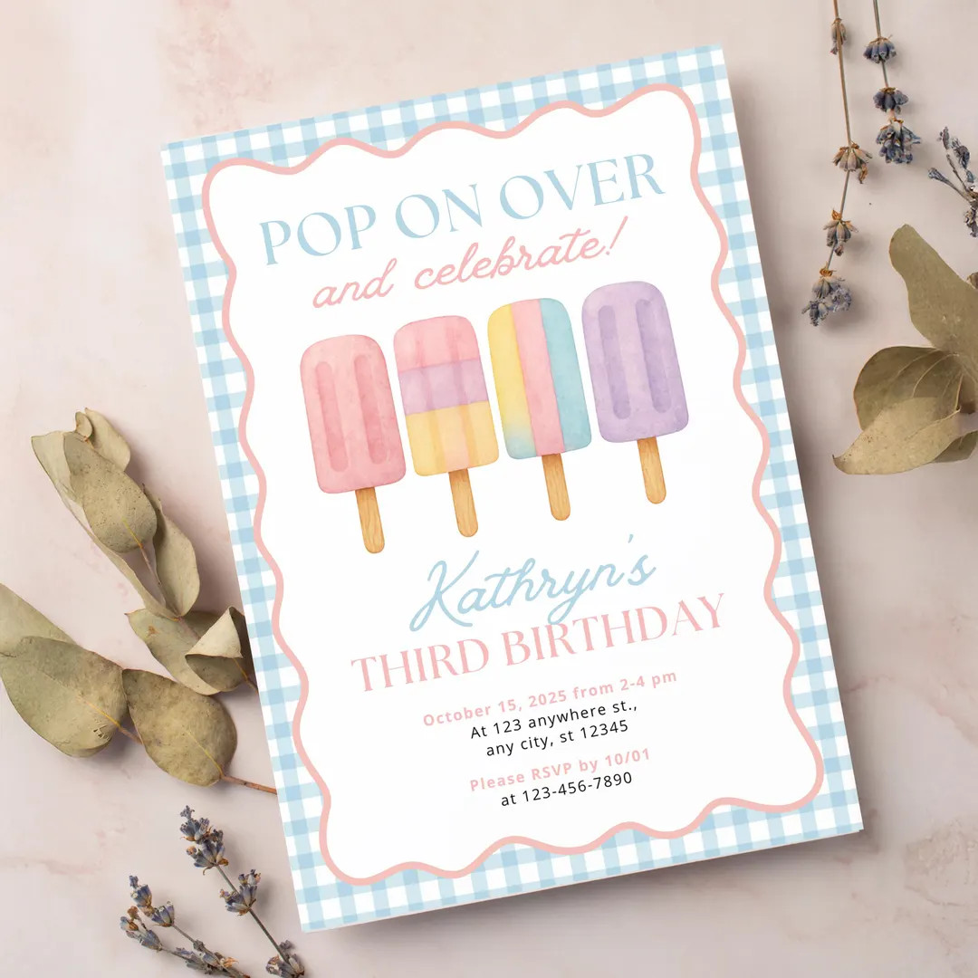 Popsicle Birthday Invitation Template: Gingham Pastel Party (digital Download) - Etsy | Etsy (DACH)