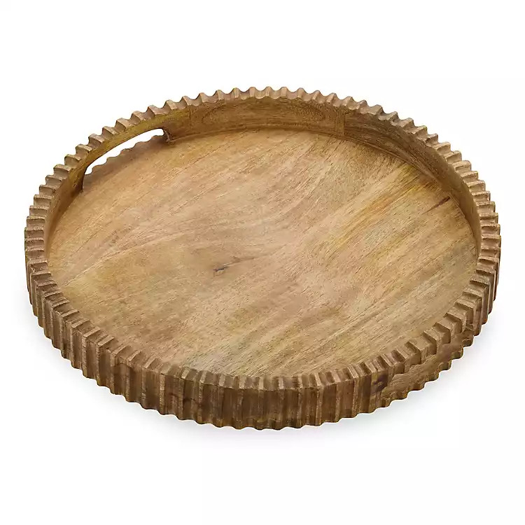 Round Mango Wood Carved Edge Tray | Kirklands