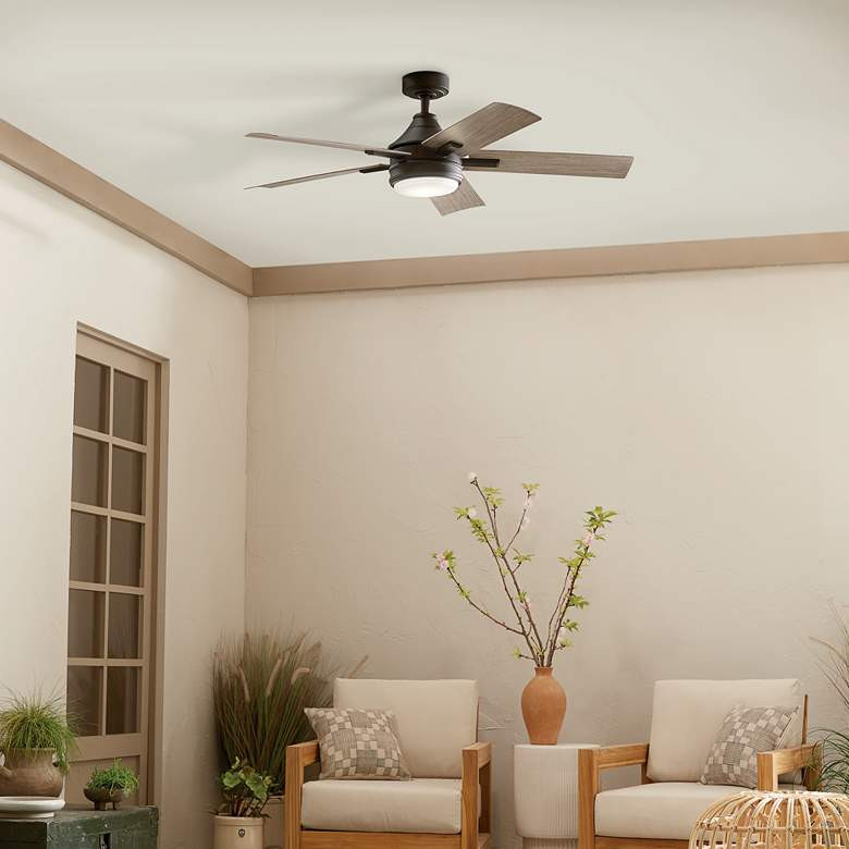 52" Kichler Tide Weather+ Olde Bronze LED Wet Remote Ceiling Fan | Lamps Plus