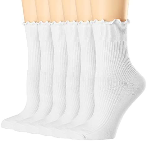 Mcool Mary Womens Socks, Ruffle Turn-Cuff Casual Crew Socks Breathable Cool Knit Cotton Lettuce A... | Amazon (US)