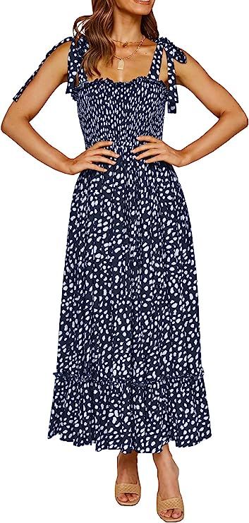 R.Vivimos Women's Summer Straps Cotton Irregular Polka Dot Ruffles Midi Dress | Amazon (US)