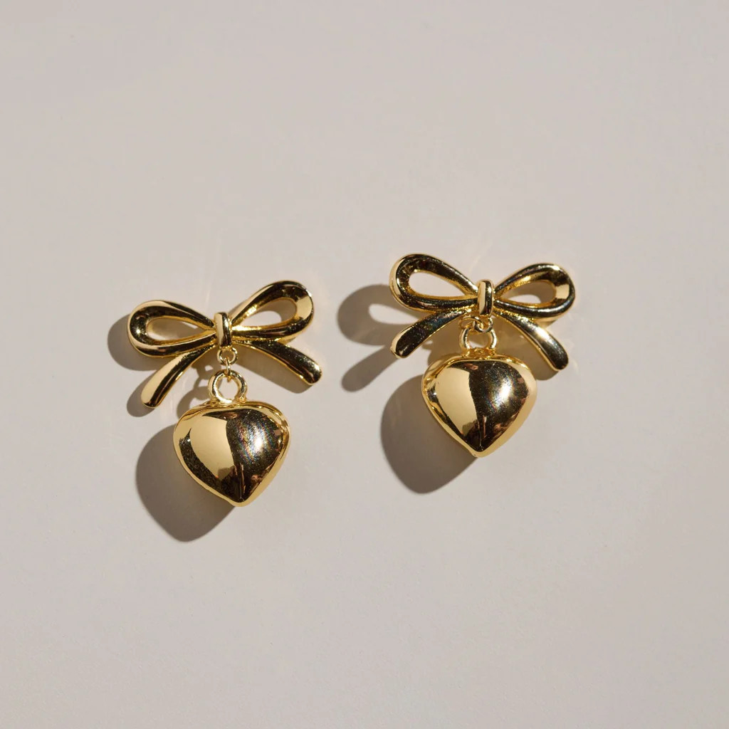 Bow & Heart Drop Earrings | Nickel and Suede