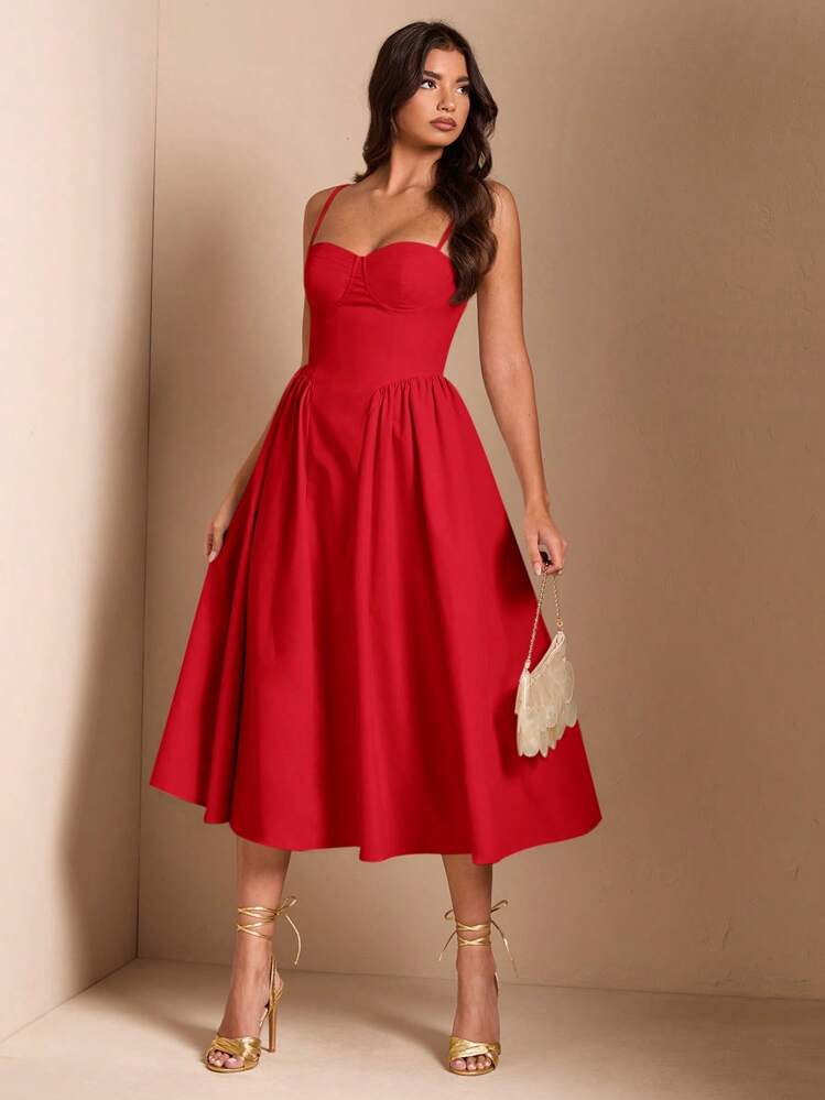 SHEIN BAE Vestido largo y elegante con tirantes de mujer, de estilo esponjoso, para uso diario, c... | SHEIN