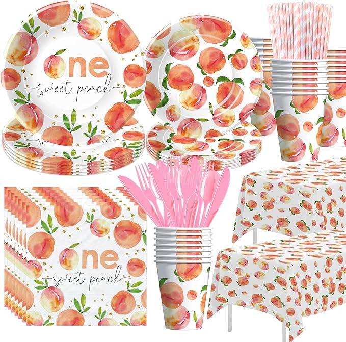 One Sweet Peach Birthday Decorations Party Tableware - Peach First Birthday Party Supplies, Paper... | Amazon (US)