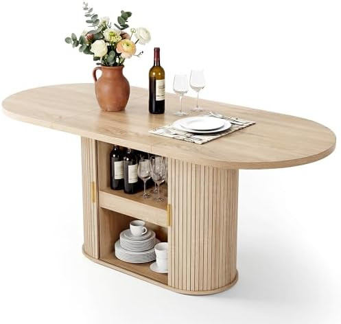 DWVO 70.9" Oval Dining Table for 6-8, Modern T-Shaped Kitchen Table with Storage Shelves & Pedest... | Amazon (US)